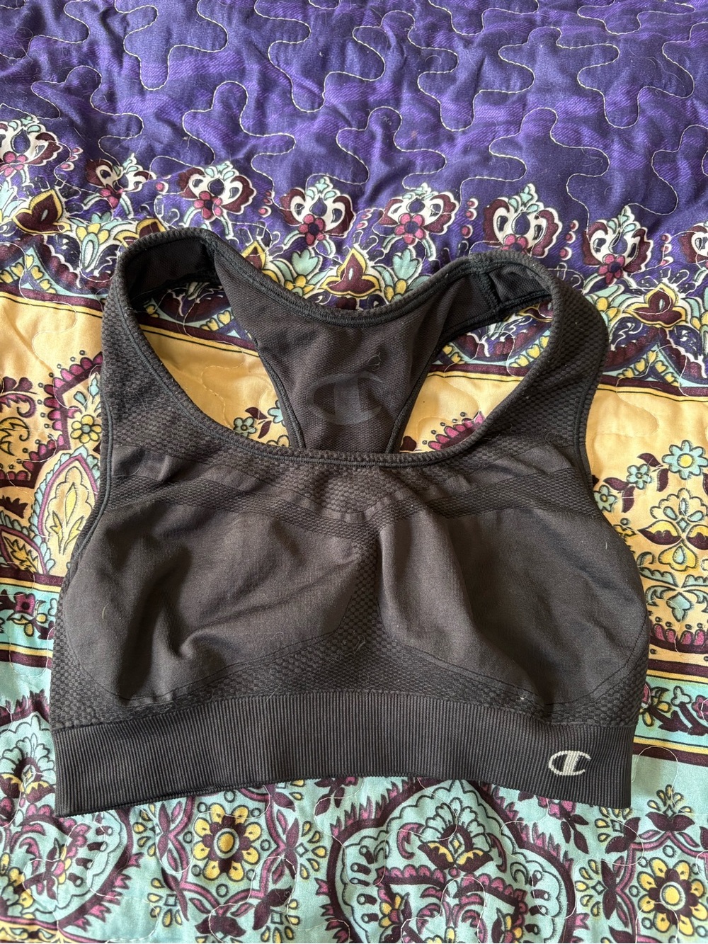 Champion Black Racerback Seamless Sports Bra with Logo